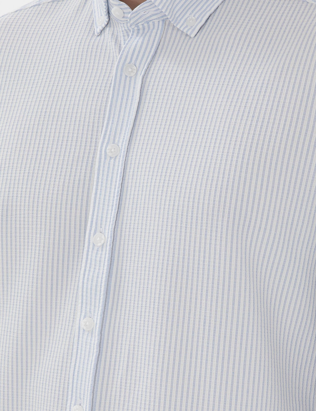 A__k Mavi Slim Fit _izgili Uzun Kollu G_mlek
