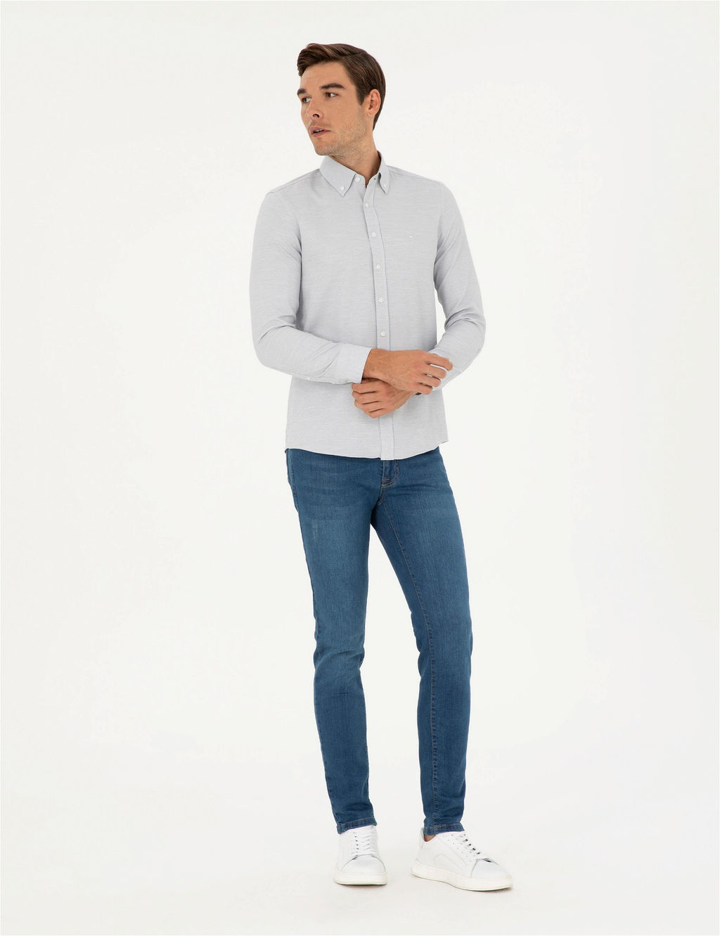 Gri Slim Fit Uzun Kollu G_mlek - Pierre cardin фото 4