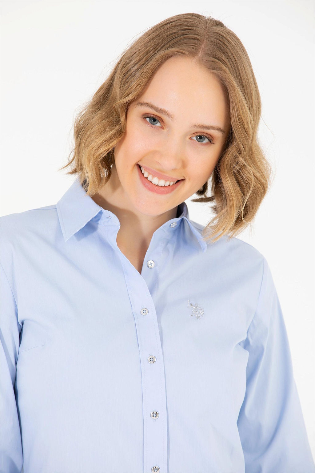 U. S. Polo Assn Женская голубая базовая рубашка с длинным рукавом - U.s. polo assn фото 9