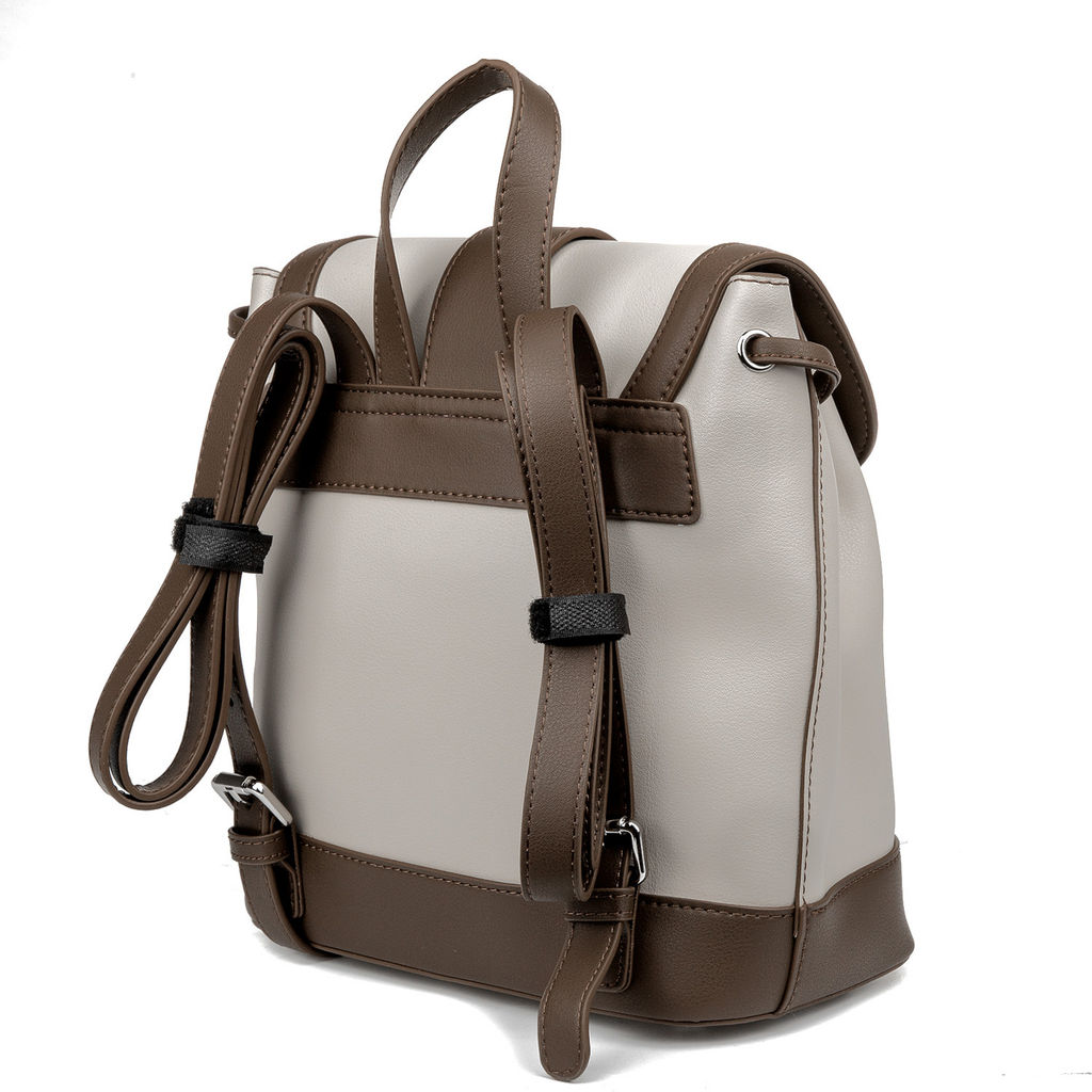 9933 offwhite brown, Женский кожаный рюкзак, Barcelo Biagi