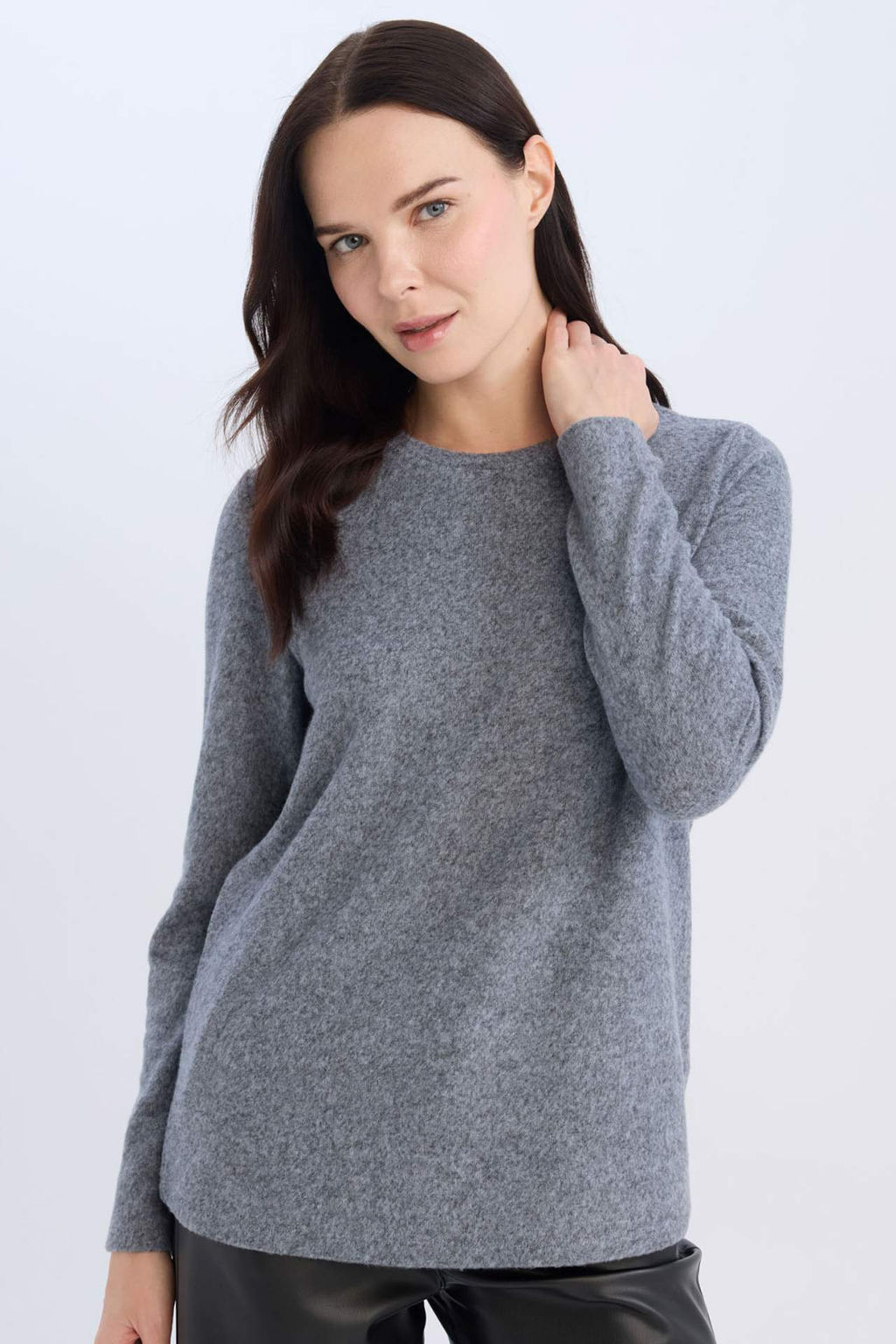 Regular Fit Bisiklet Yaka Casual Basic Duz Uzun Kollu Tisort - Defacto фото 2