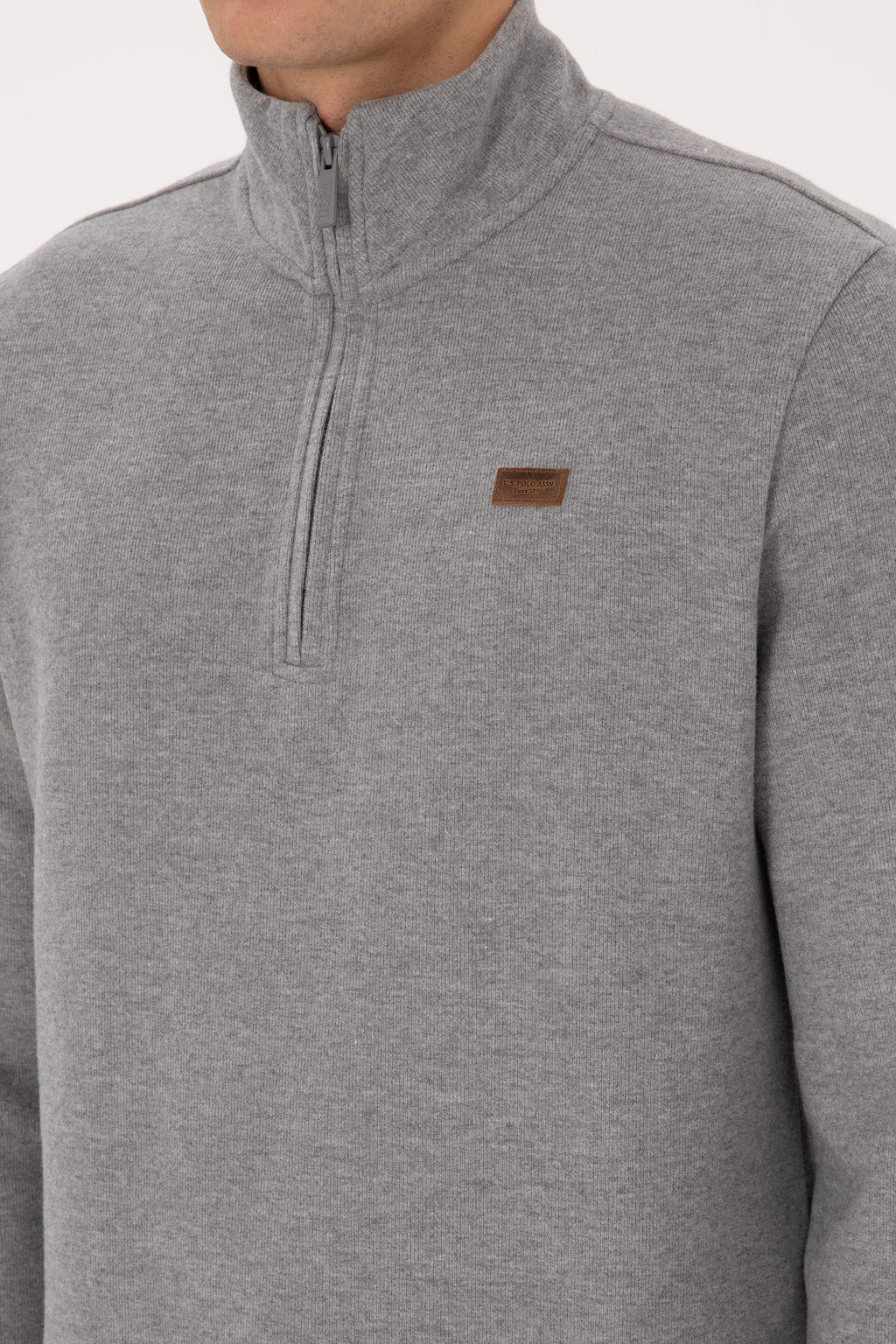 Erkek Regular Fit Yar_m Fermuarl_ Gri Melanj Basic Sweatshirt - U.s. polo assn фото 7