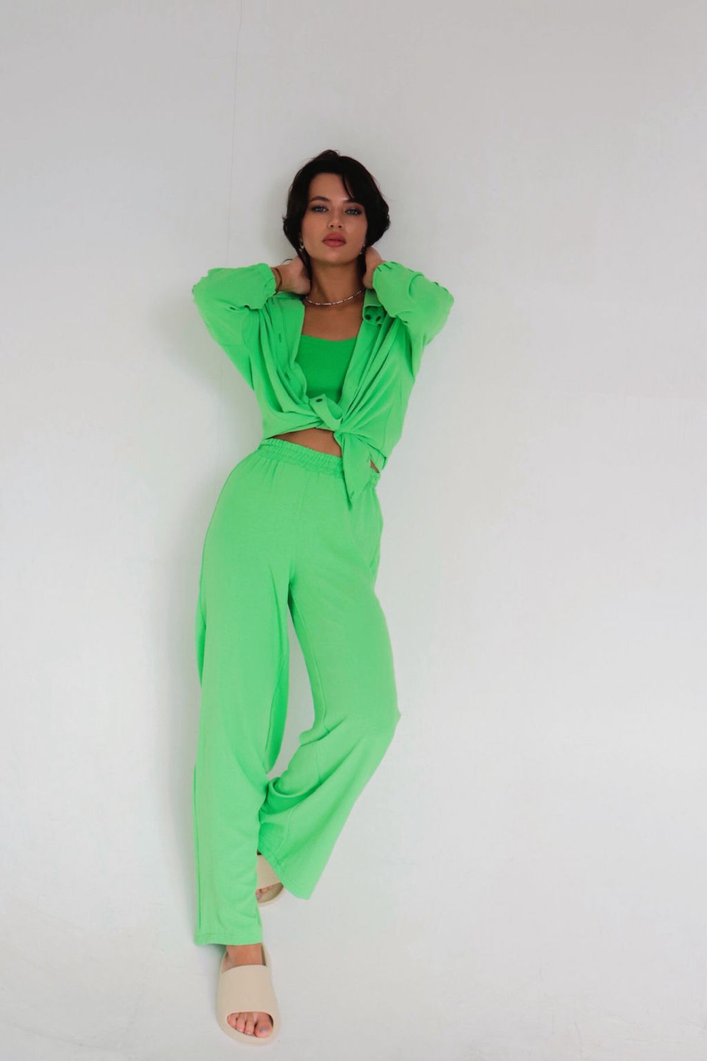 9979 Брюки-палаццо салатовые летние - Martichelli фото 13