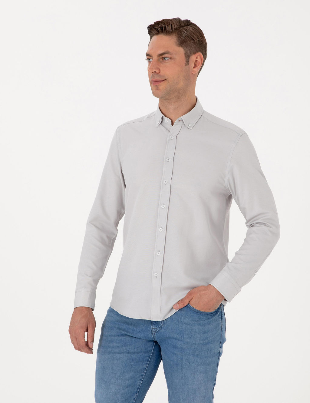 Gri Regular Fit Uzun Kollu G_mlek - Pierre cardin фото 3
