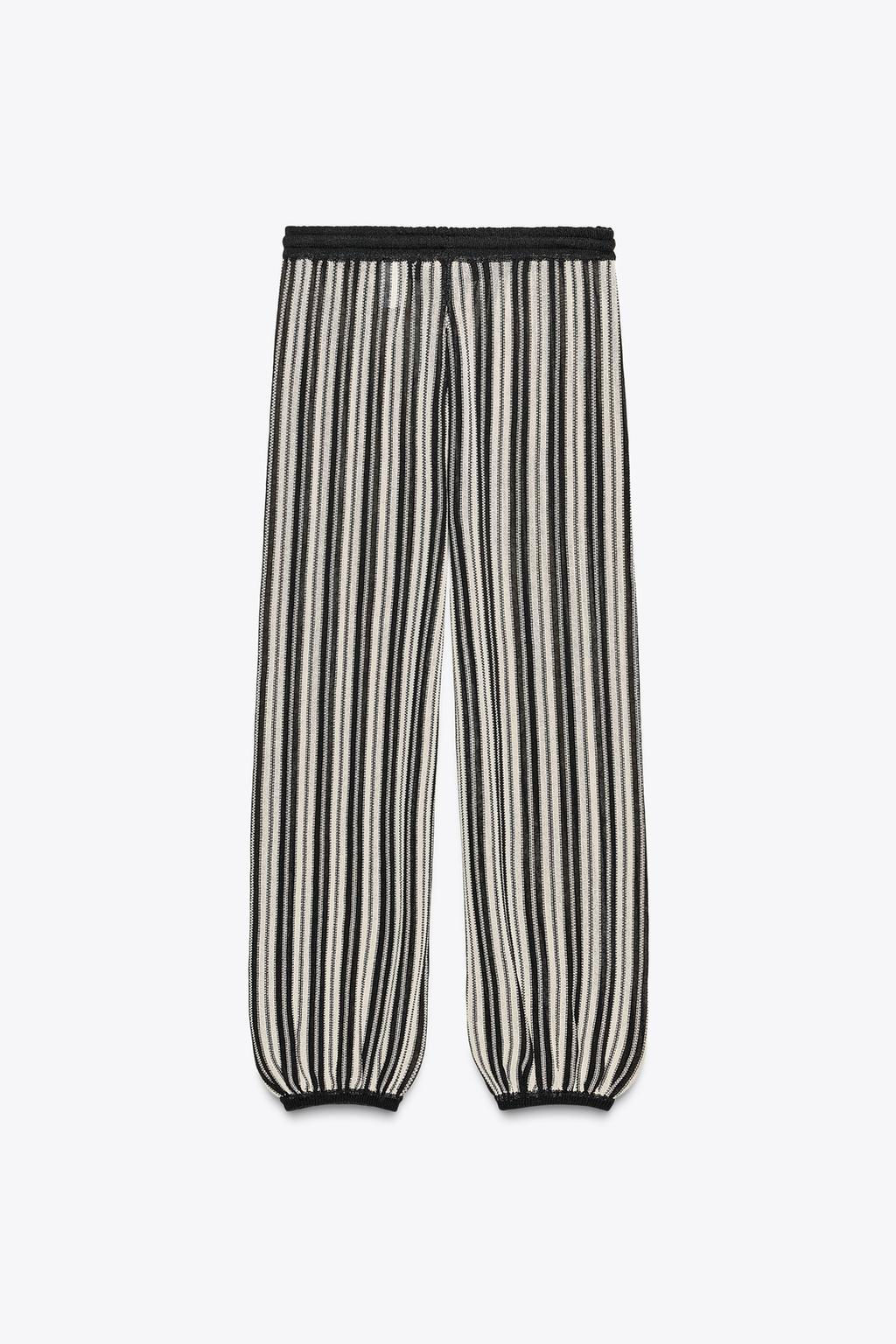STRIPED CUFFED HEM LINEN BLEND TROUSERS - Zara фото 7
