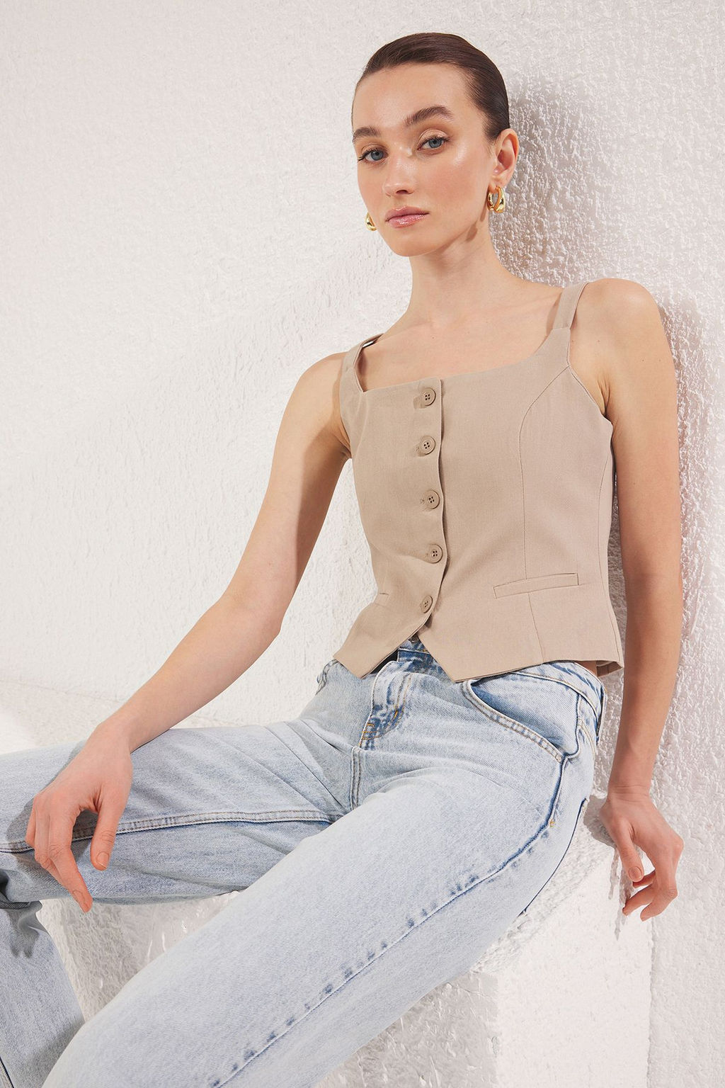 Trendyolmilla Vizon Slim Dokuma Yelek TWOSS25YE00076  фото 3