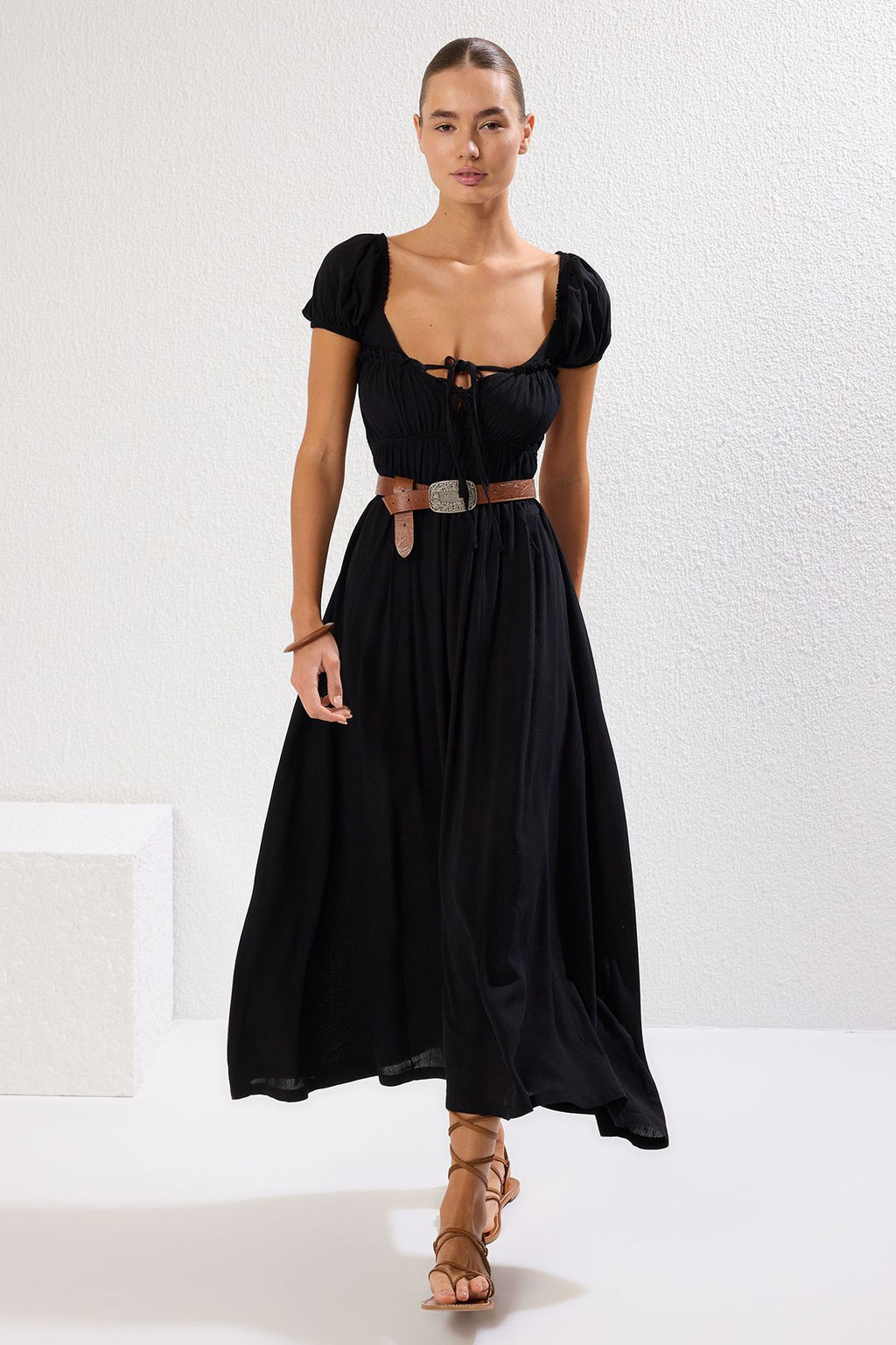 Trendyolmilla Plaj Giyim Ekru Maxi Dokuma Gipe Detayl? Elbise TBESS25EL00030 фото 2