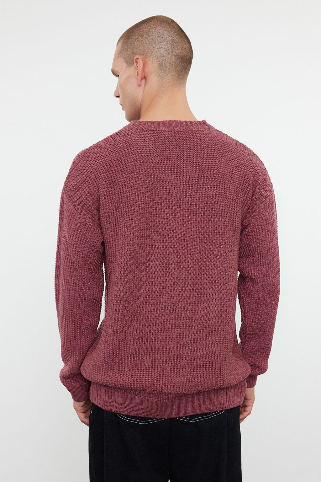 TRENDYOL MAN Indigo Oversize Bisiklet Yaka Dokulu Kazak TMNAW24KZ00032 - Trendyolmilla фото 5