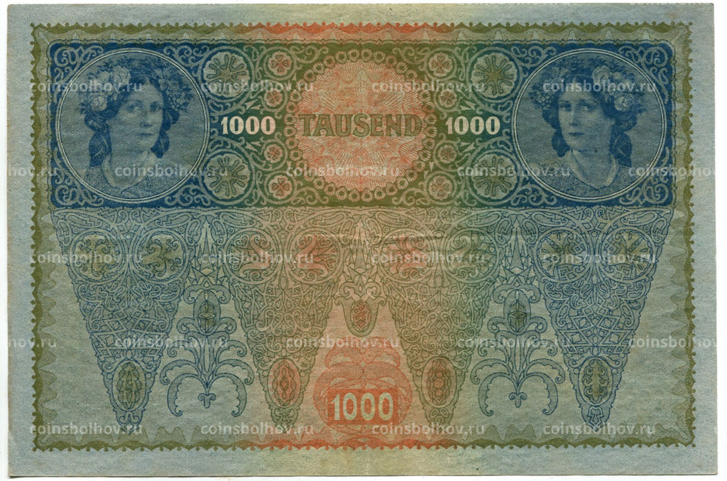 Банкнота 1000 крон 1902 года Австрия надпечатка
