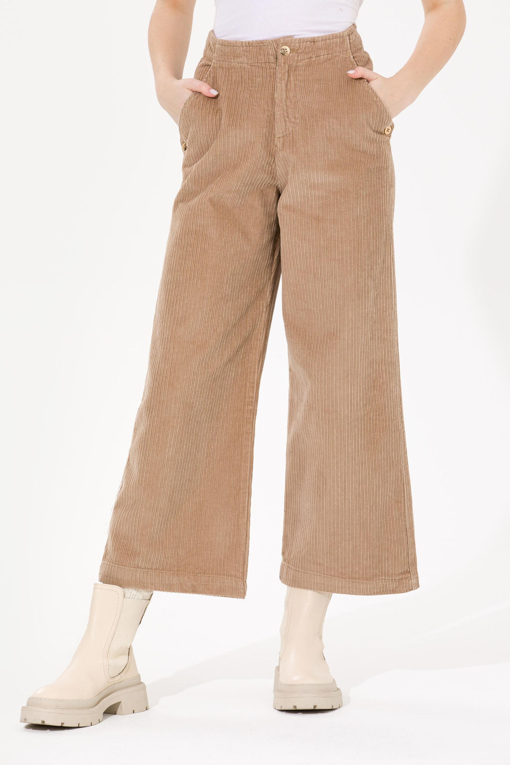 Kad_n Camel Flare Cropped Pantolon