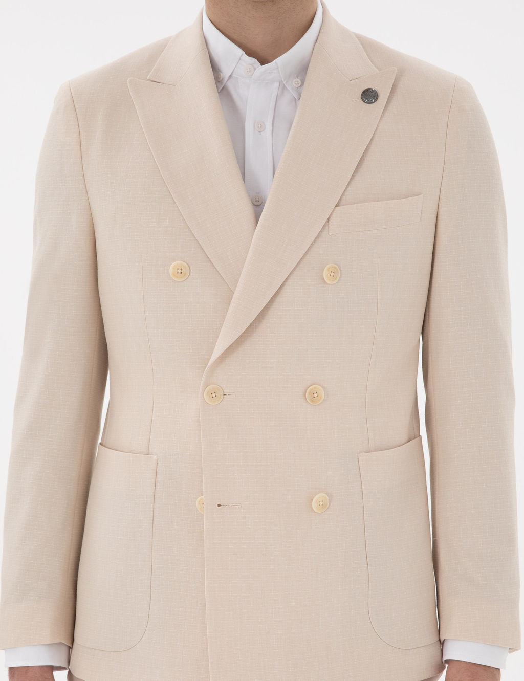 Bej Ex. Slim Fit Kruvaze Tak_m Elbise