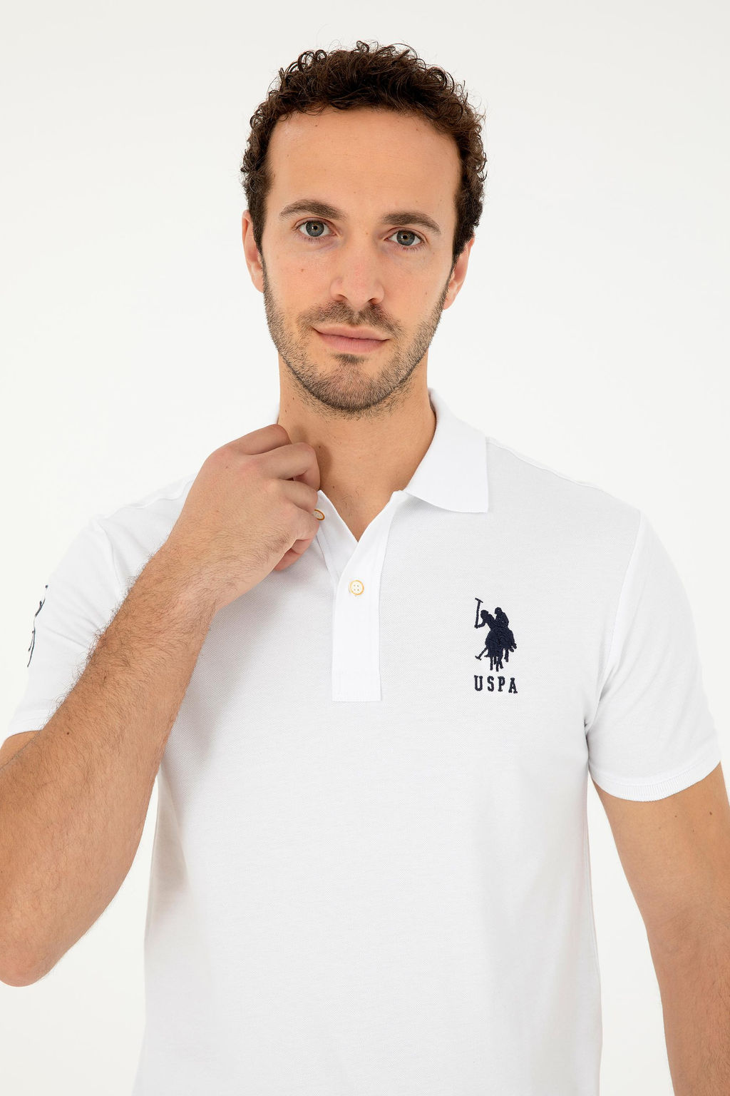 Футболка мужская U.S. Polo Assn базовая белая из хлопка с эластаном  фото 2