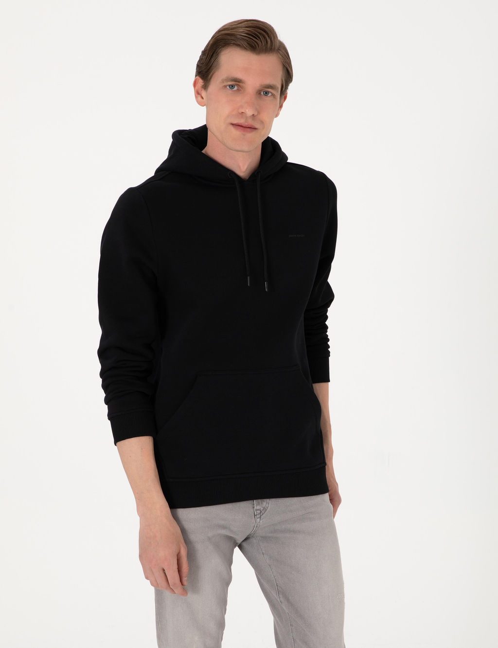Siyah 2 _plik Regular Fit __i Polarl_ Kap__onlu Basic Sweatshirt