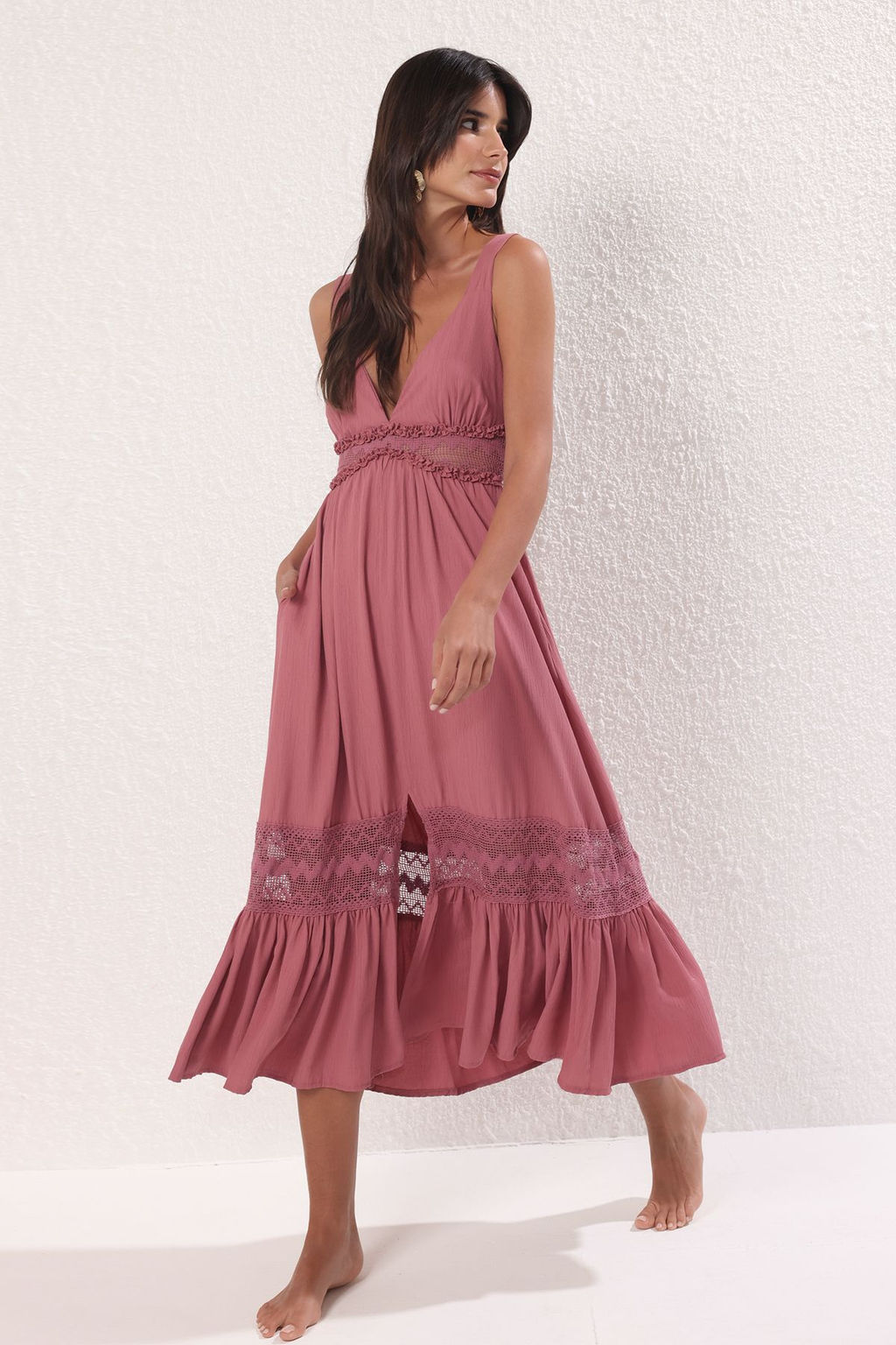 TRENDYOLMILLA Pudra Maxi Dokuma Dantelli Plaj Elbisesi TBESS25EL00064  фото 2