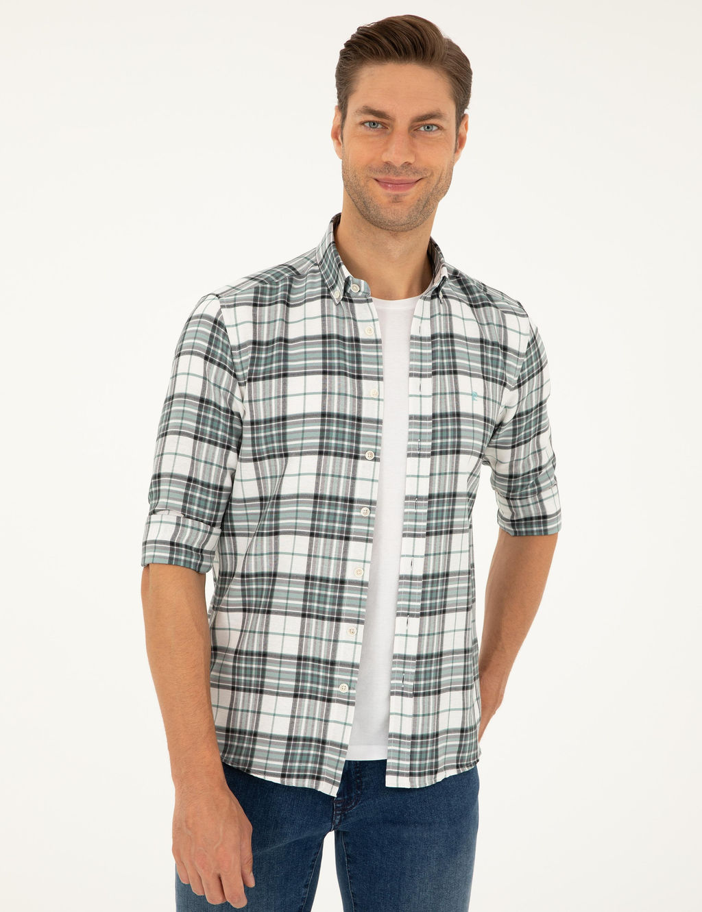 Su Ye_ili Ekose Slim Fit Uzun Kollu G_mlek