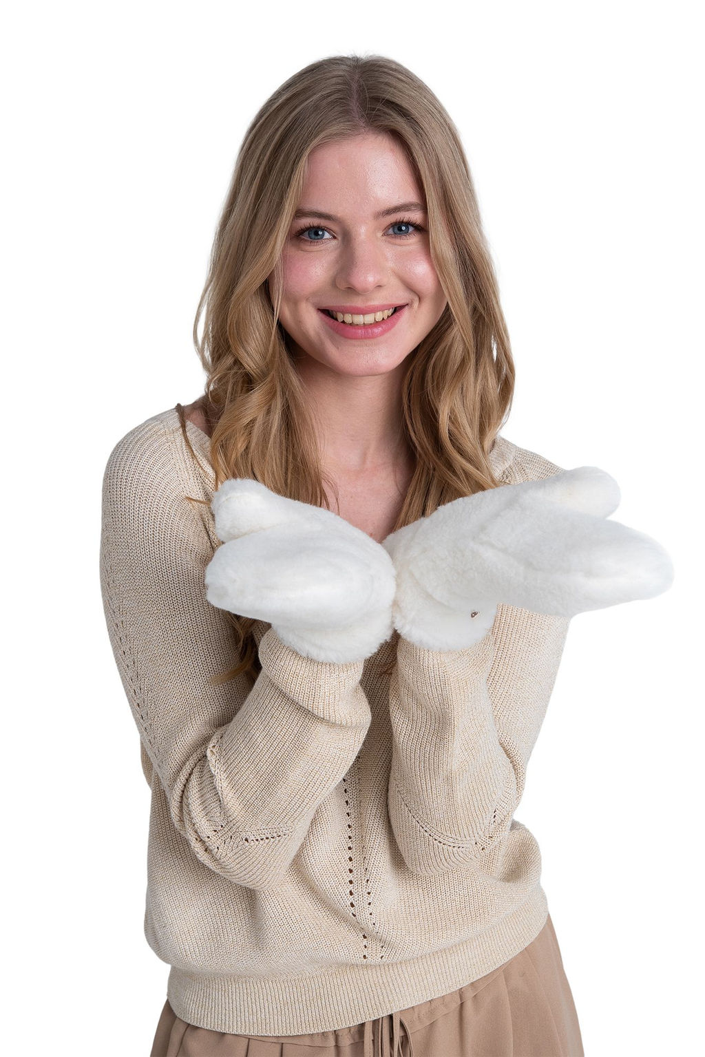 Варежки меховые на резинке ВАНИЛЬ - Woollamb фото 11