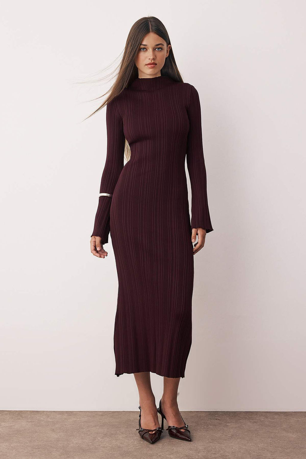 Murdum Premium/Ozel Iplik Bodycone Midi Dik Yaka A-Line Triko Uzun Elbise TWOAW26EL00056