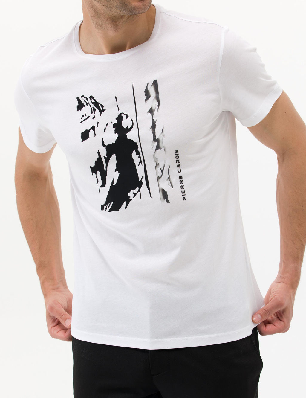 Beyaz Slim Fit Bask_l_ Bisiklet Yaka Ti__rt