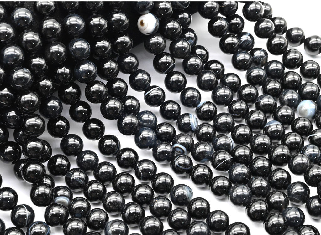 Бусины из агата глазкового шарик 10мм, 37см, 38 бусин Радуга камня