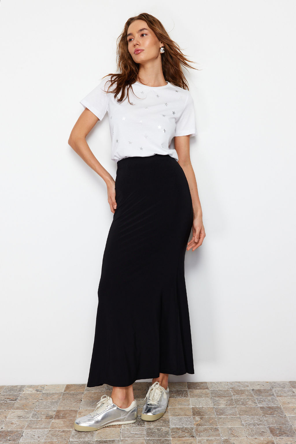 TRENDYOLMILLA Siyah Vucuda Oturan Bal?k Form Esnek Orme Maxi Etek TWOSS24ET00155  фото 7