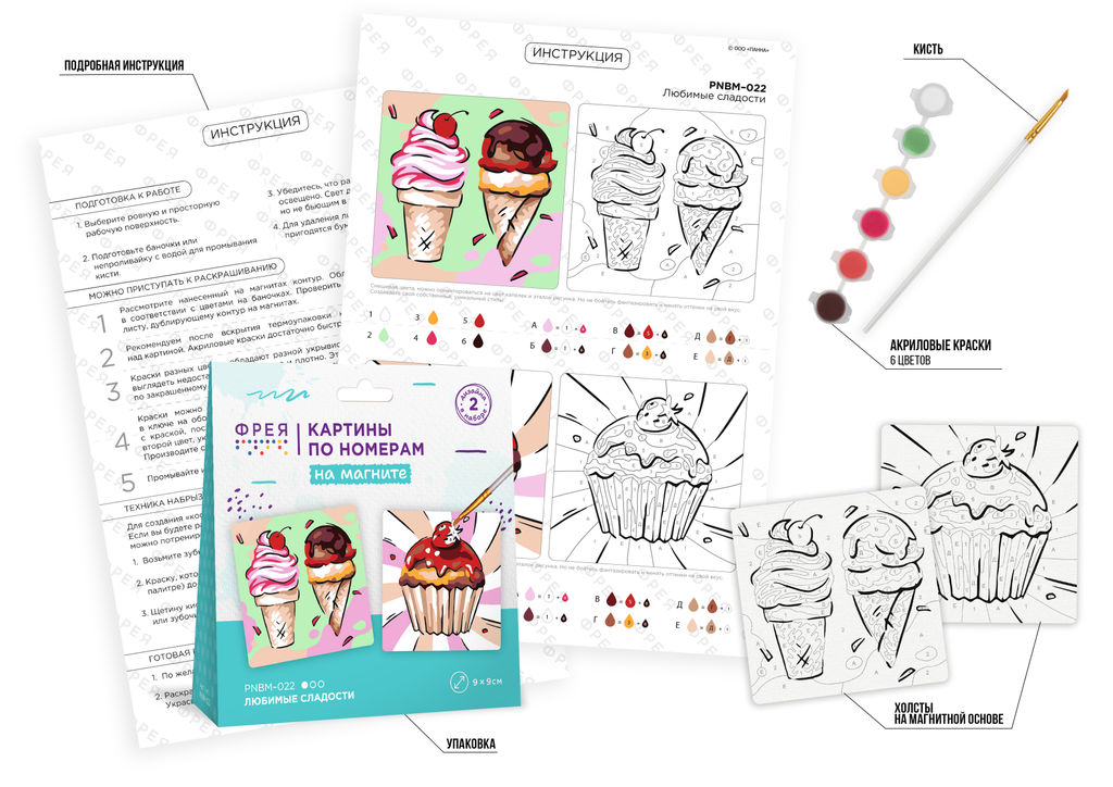 ФРЕЯ PNBM-022 Набор для раскрашивания по номерам (на магните) 9 х 9 см Любимые сладости  фото 5