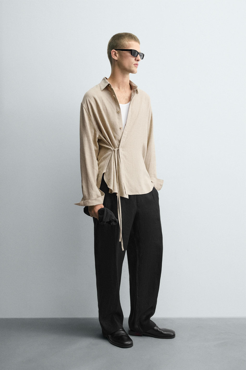 LINEN-VISCOSE TIE SHIRT - Zara фото 4