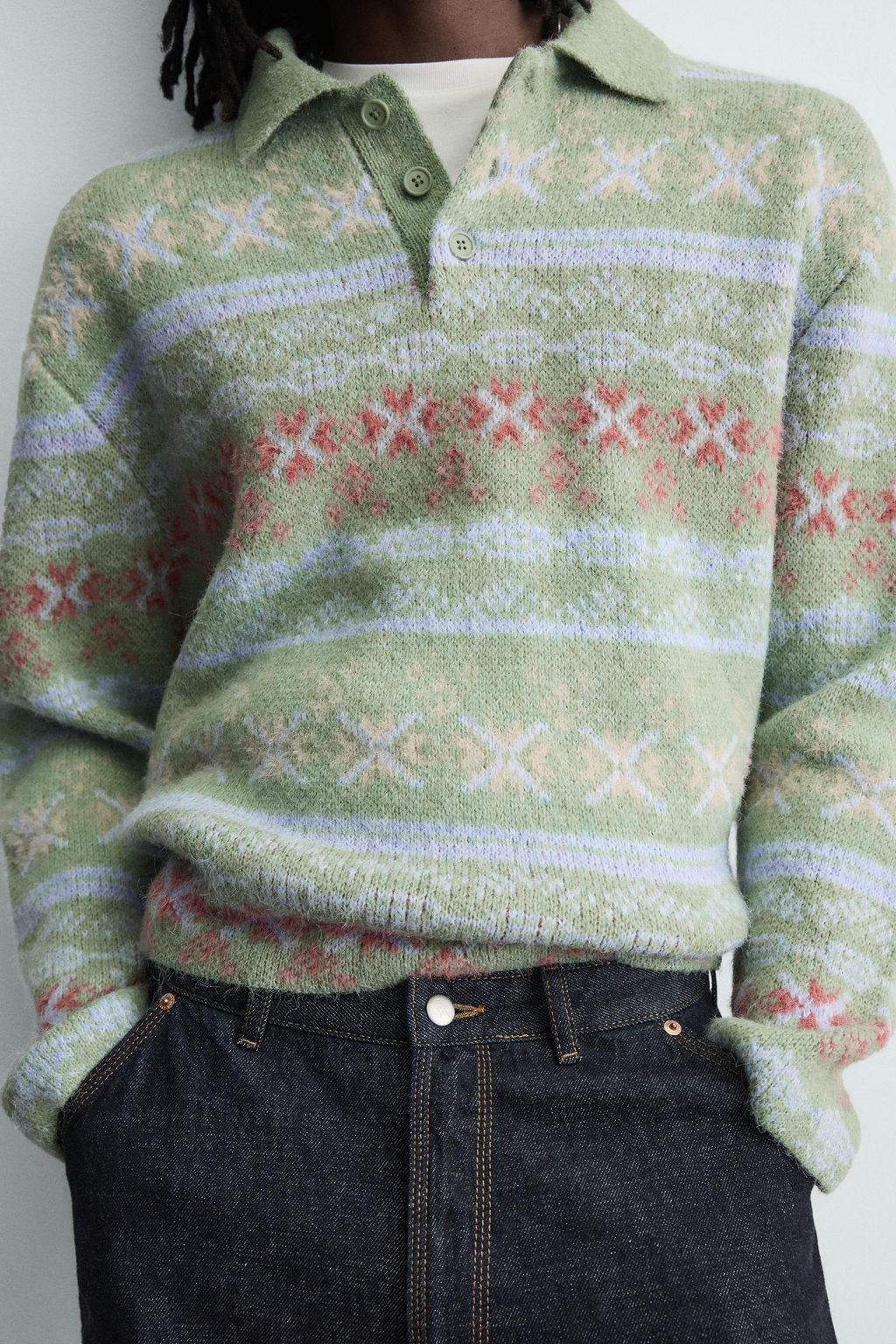 GEOMETRIC TEXTURED JACQUARD KNIT POLO SHIRT - Zara фото 6