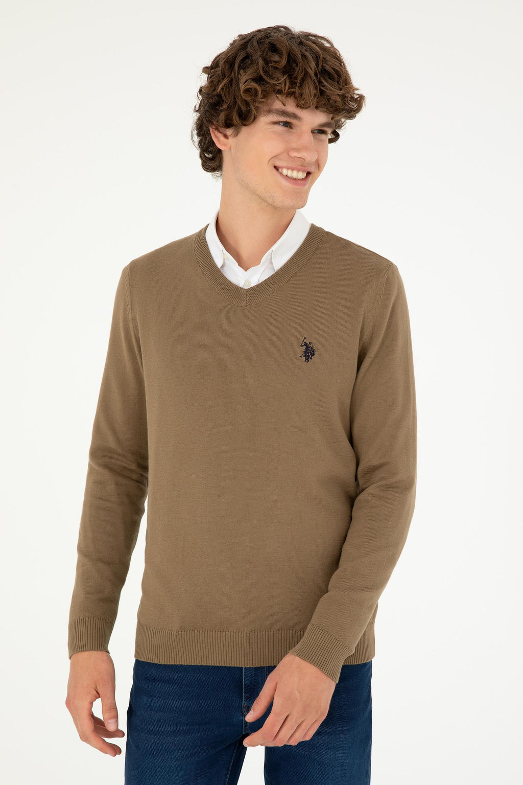 Мужской базовый свитер цвета хаки - U.s. polo assn фото 3