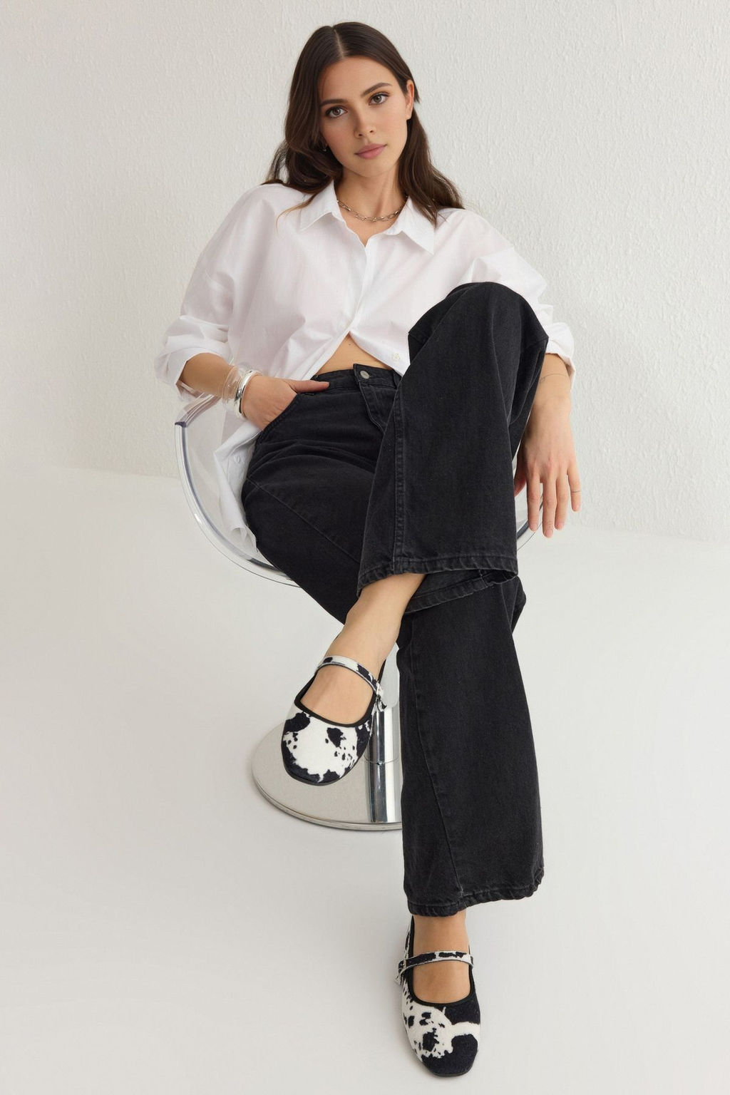 Trendyol Shoes Siyah Inek Desenli Badem Burun Mary Jane Kad?n Babet TAKSS25BE00010 - Trendyolmilla фото 3