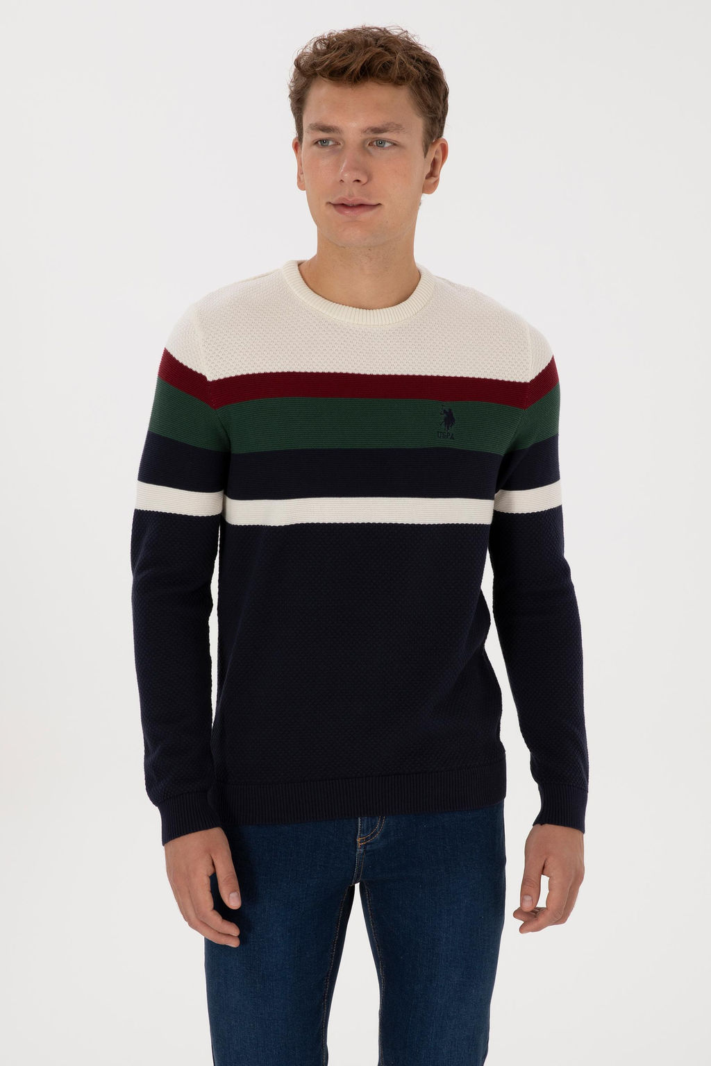 Erkek Slim Fit Bisiklet Yaka Lacivert Kazak