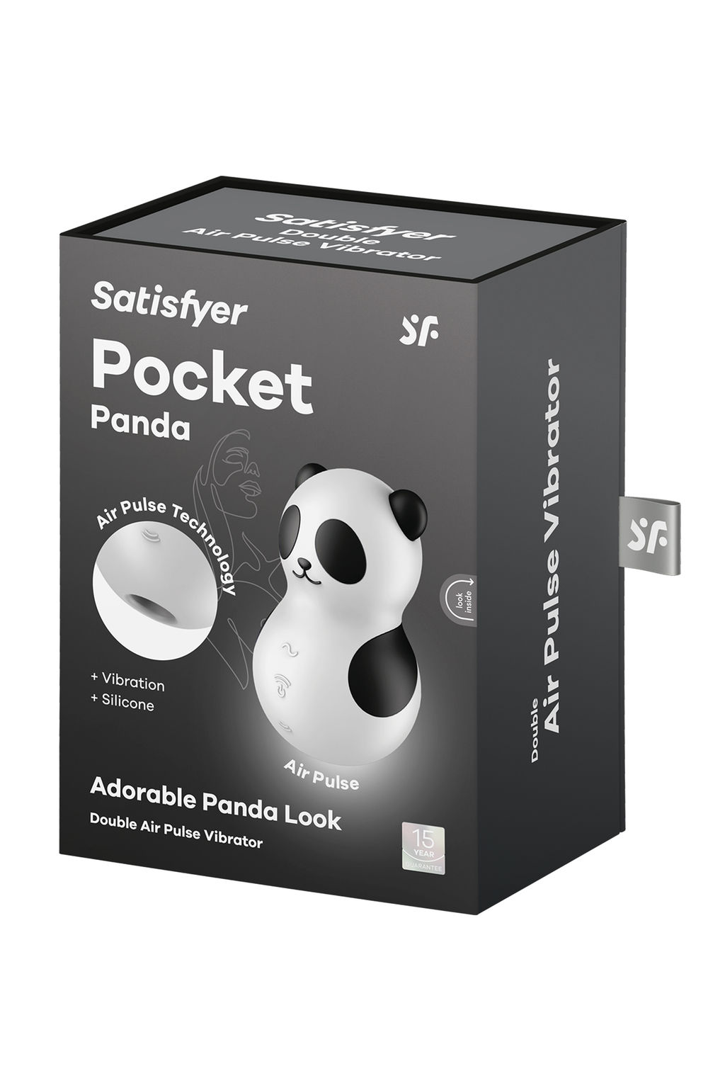 Вакуумно-волновой стимулятор Satisfyer Pocket Panda, силикон, чёрно-белый