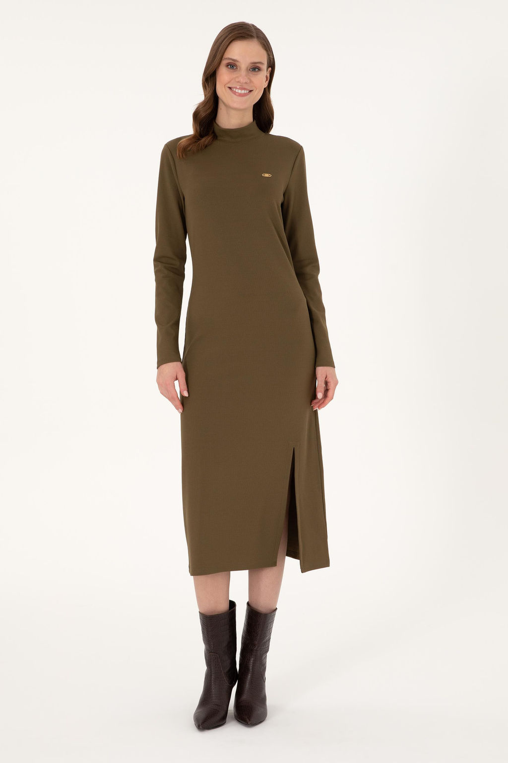 Женское трикотажное платье цвета хаки Неожиданная скидка в корзине - U.s. polo assn фото 3