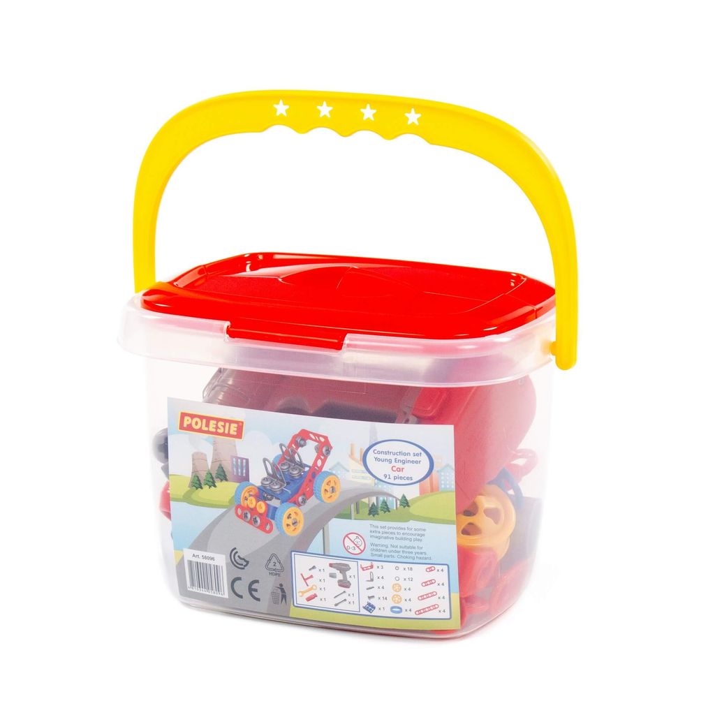 Конструктор Изобретатель - Автомобиль №1 (91 элемент) + шуруповёрт (в ведёрке) - Полесье фото 6