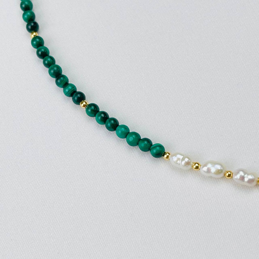 Колье из Малахита и Жемчуга 38 см +