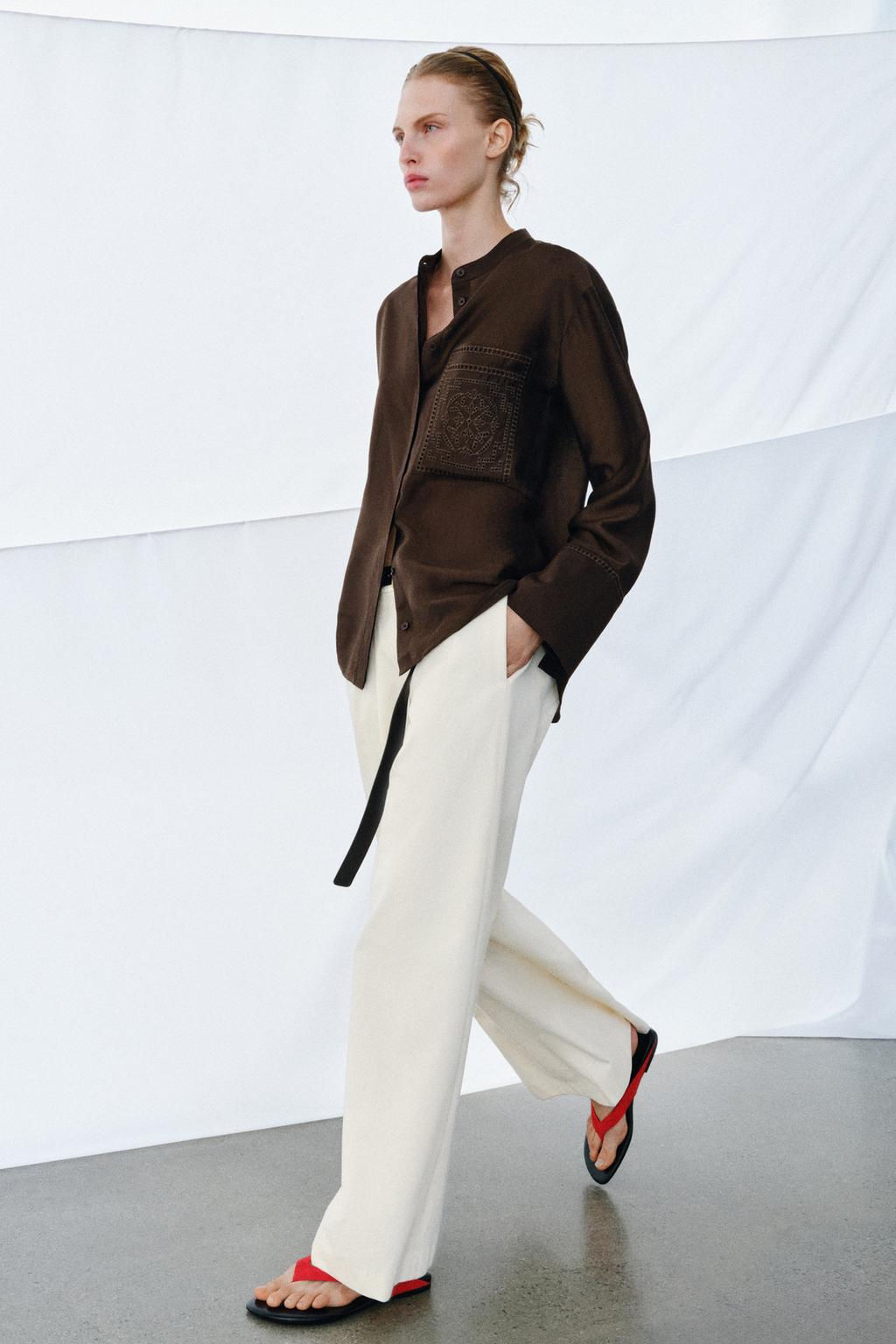 CAMISA BOLSILLO BORDADO ZW COLLECTION / Blanco - Zara фото 14
