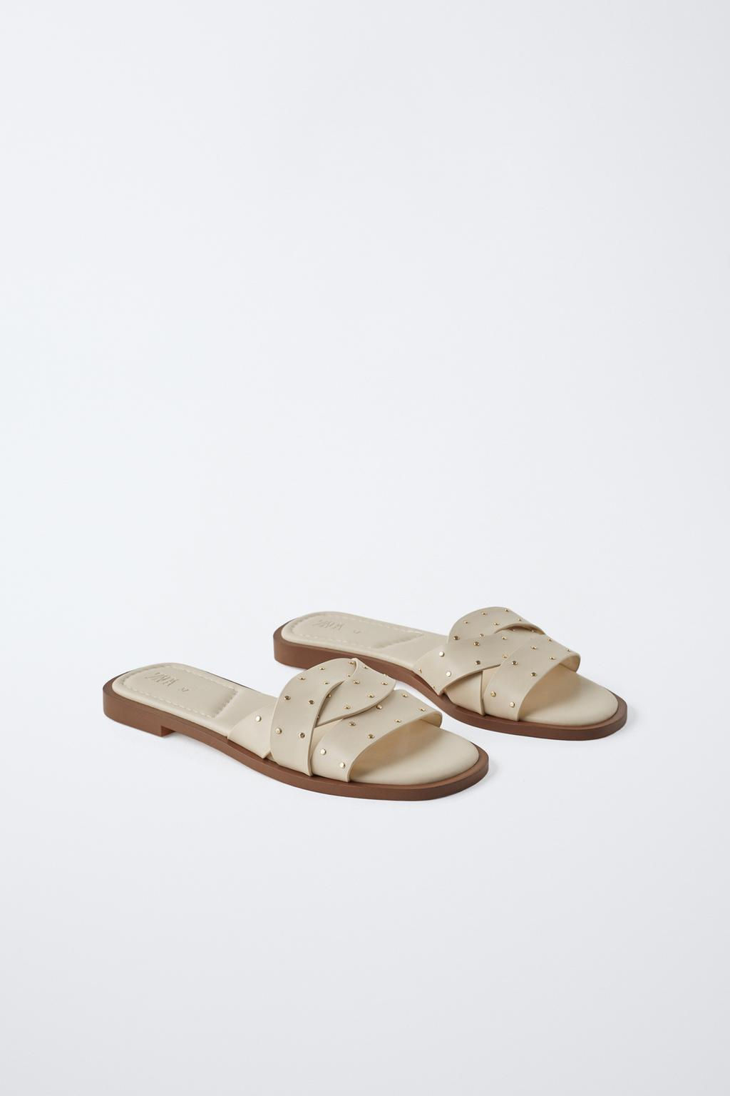 FLAT CRISS-CROSS SANDALS WITH STUDS - Zara фото 2
