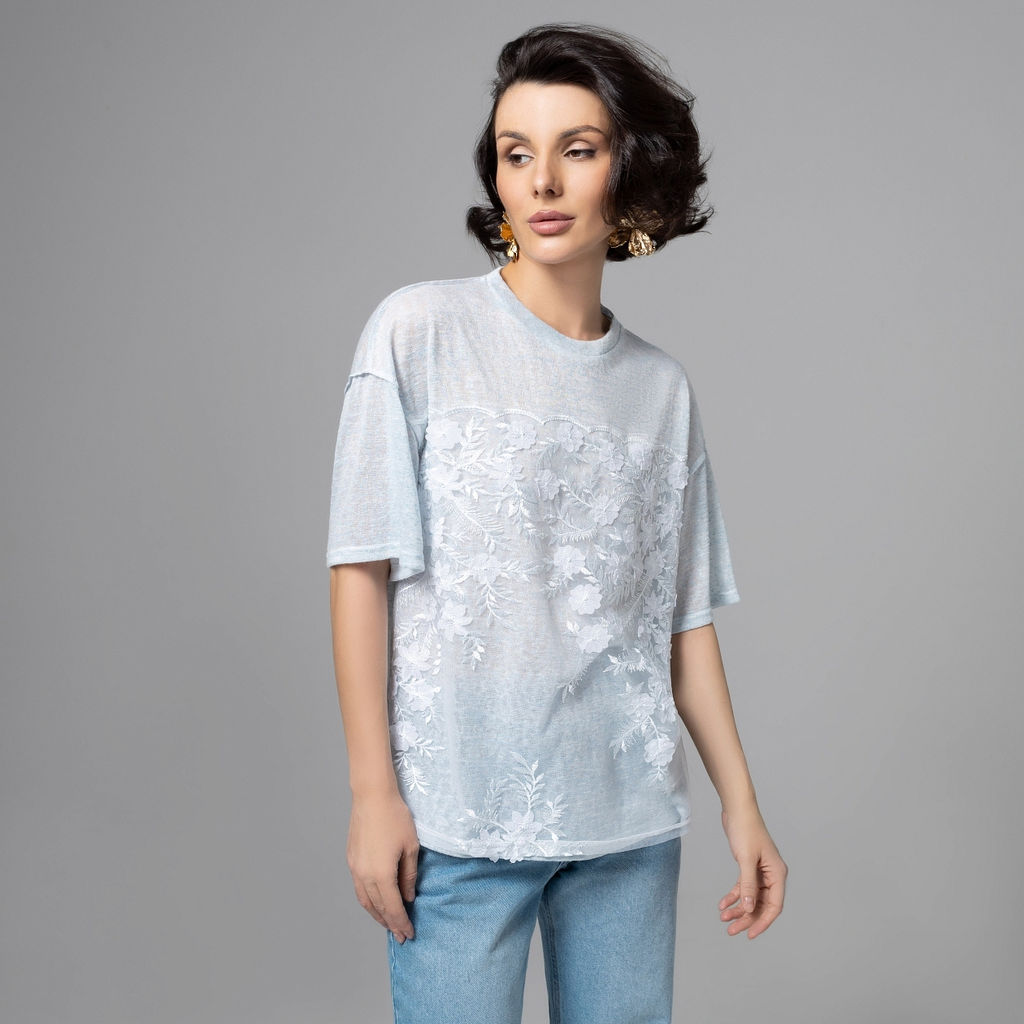 Футболка с объемным декором, Буду тебе сниться (голубой меланж) - Charutti фото 7