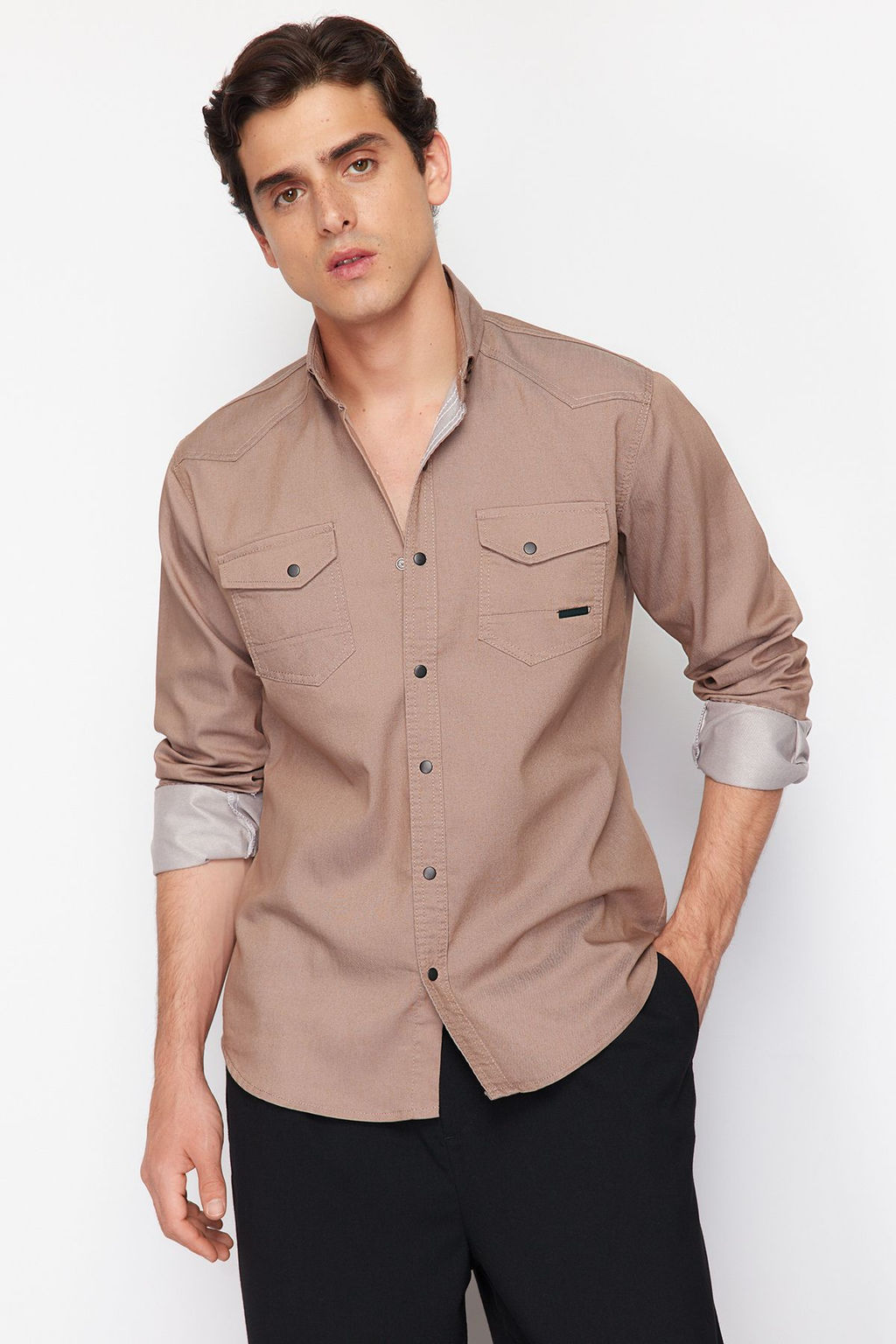 TRENDYOL MAN Koyu Haki Regular Cift Cepli Denim Kot Gomlek TMNSS24GO00081 - Trendyolmilla фото 16