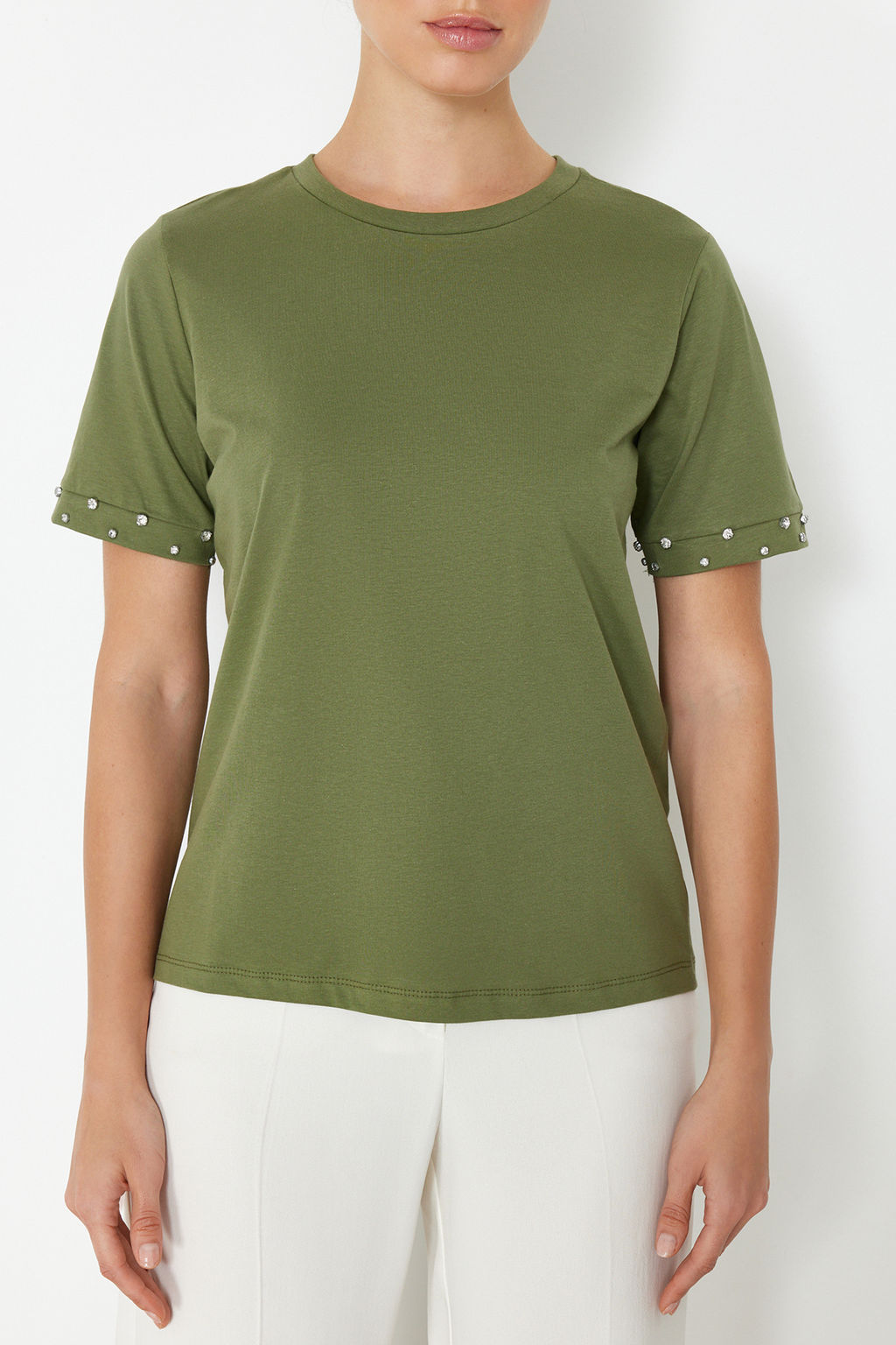 Haki %100 Pamuk Tas Aksesuar Detayl? Regular/Normal Kal?p Orme T-Shirt TWOSS24TS00070