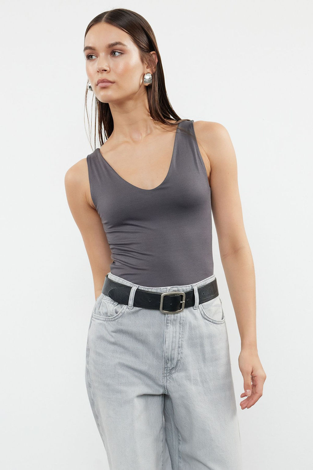 TRENDYOLMILLA Ekru Soft Touch/Yumusak Fitted V Yaka C?tc?tl? Orme Body TWOSS24BD00006  фото 9