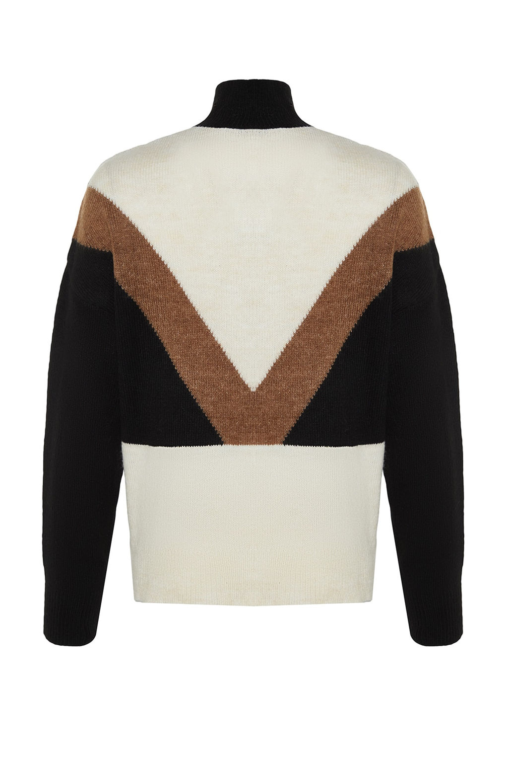 Siyah Genis Kal?p Dik Yaka Renk Bloklu Triko Kazak TWOAW24KZ00092 - Trendyolmilla фото 8