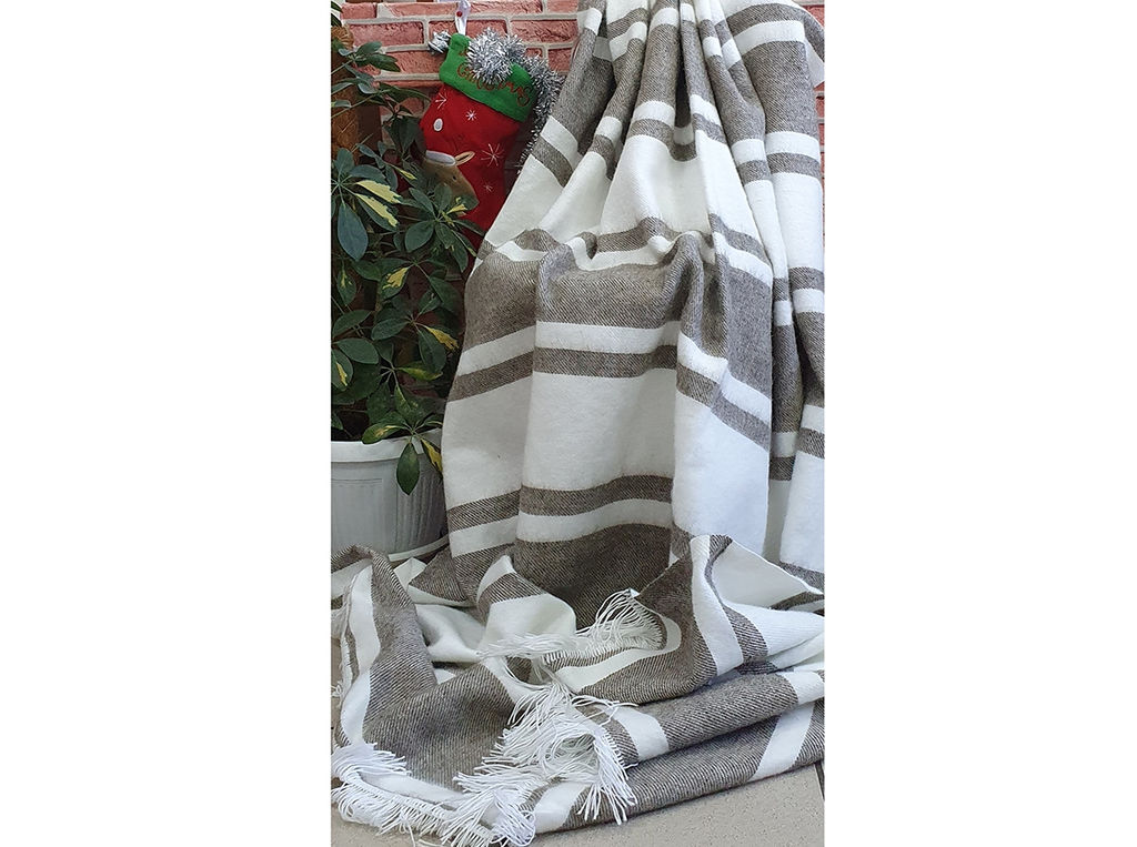 Плед 50% шерсть 165*205 "ПД-350 цв. белый с бежевым (Россия ВВТ)