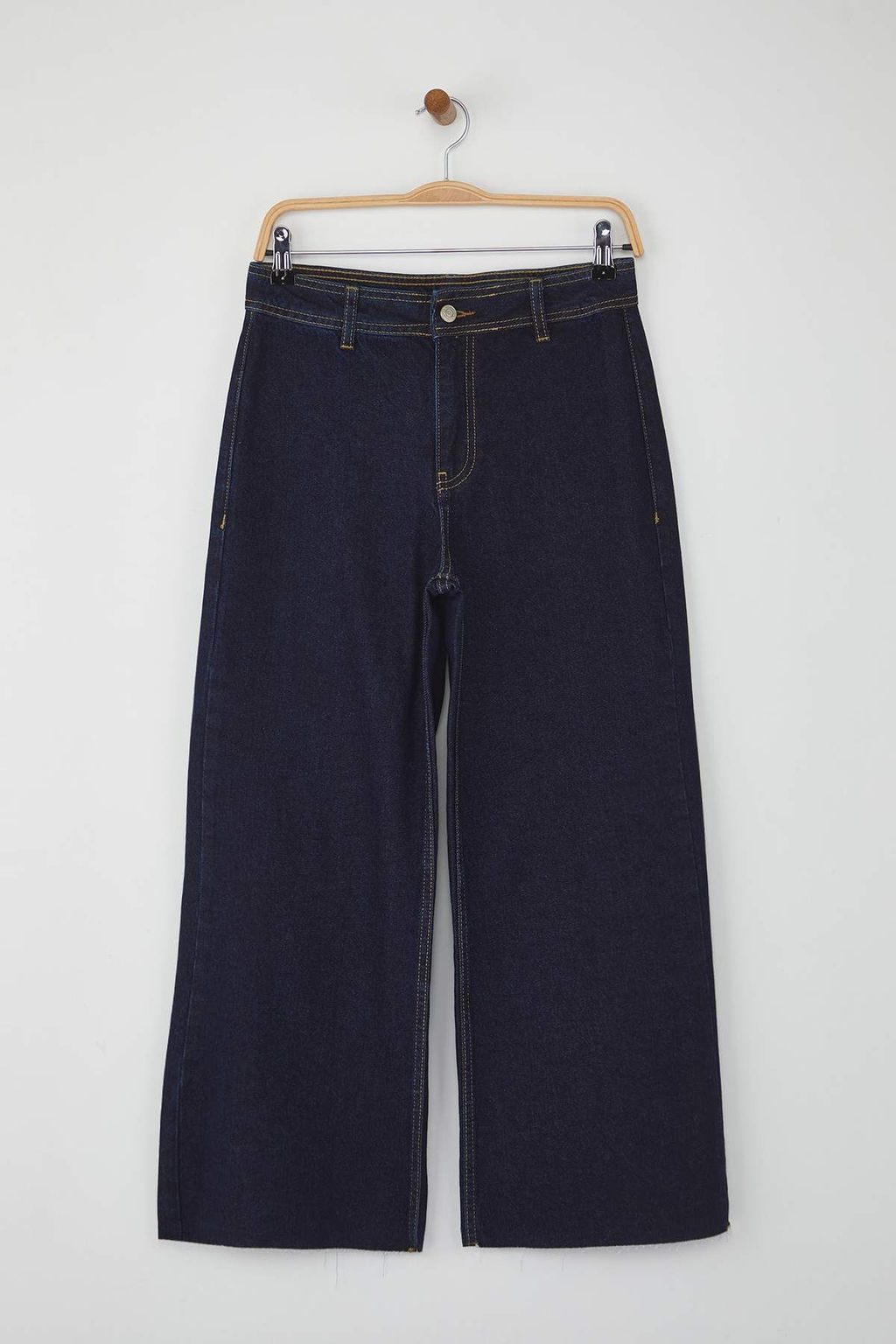 Koyu Mavi Orta Belli ve Beli Detayl? Pacas? Kesikli Culotte Bilek Boyu Jeans TWOAW26JE00045 - Trendyolmilla фото 5