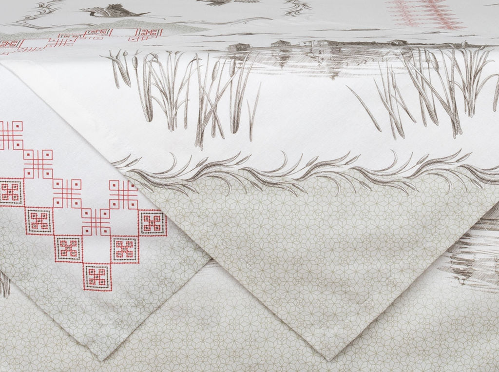 Комплект столовый 44721-БЧ 145*220 + 12 салф. 40*40 D1902 "Танец серых журавлей"