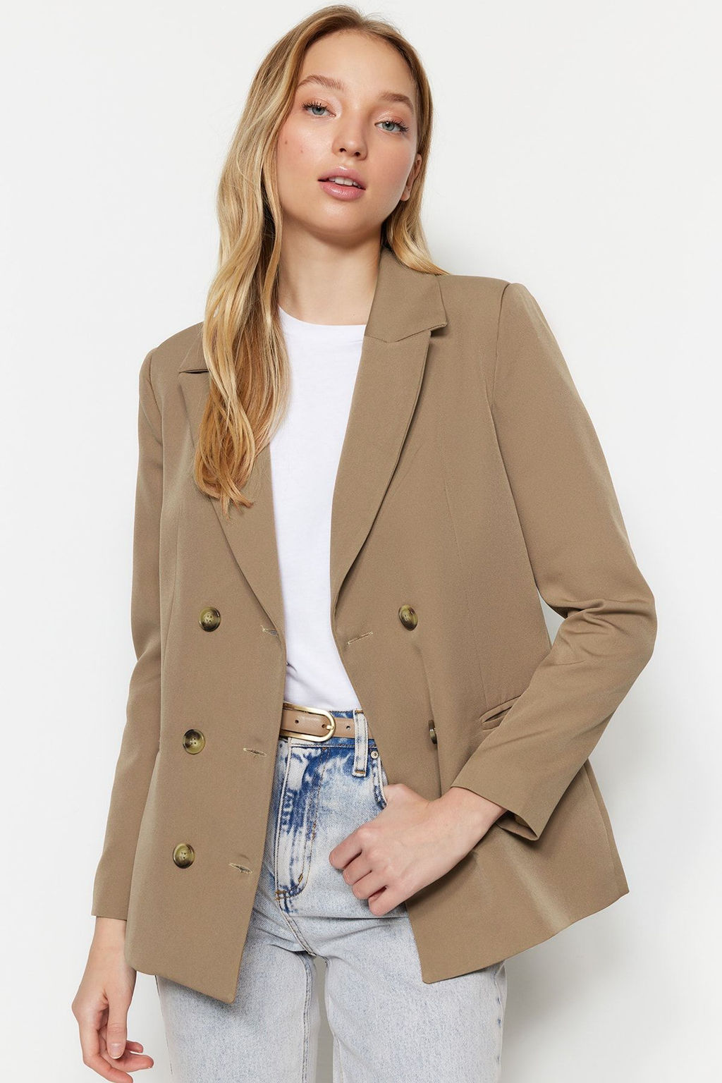 Ac?k Kahverengi Regular Astarl? Dokuma Blazer Ceket TWOSS21CE0029