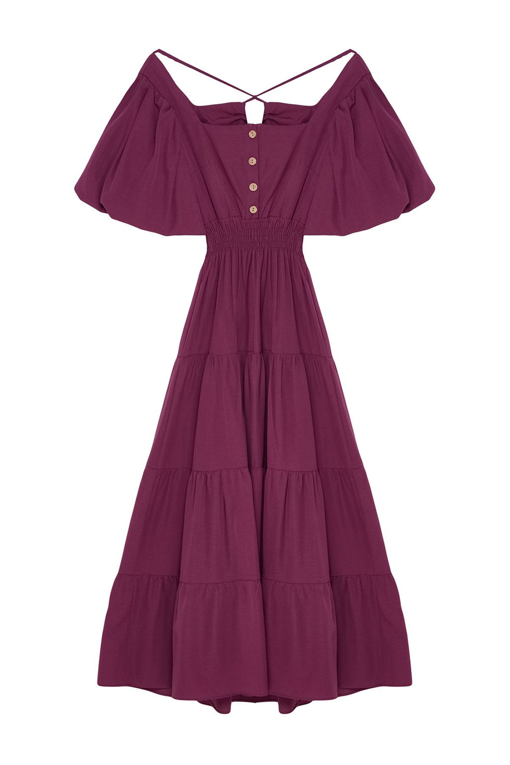 Murdum Belden Ac?lan Gipe ve S?rt Detayl? Kare Yaka Maxi Dokuma Elbise TWOSS24EL00431