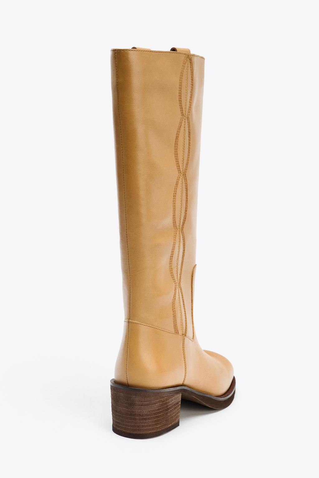 LEATHER TOPSTITCHED BOOTS - Zara фото 7