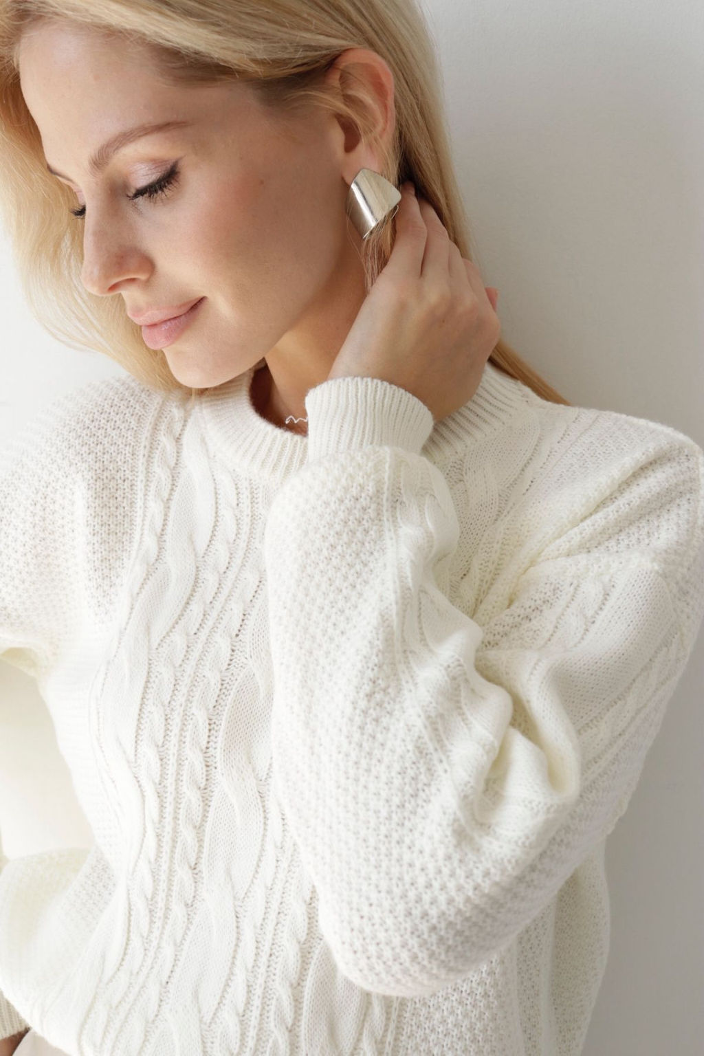 Белый джемпер с косами из хлопка и шерсти мериноса - Martichelli фото 7