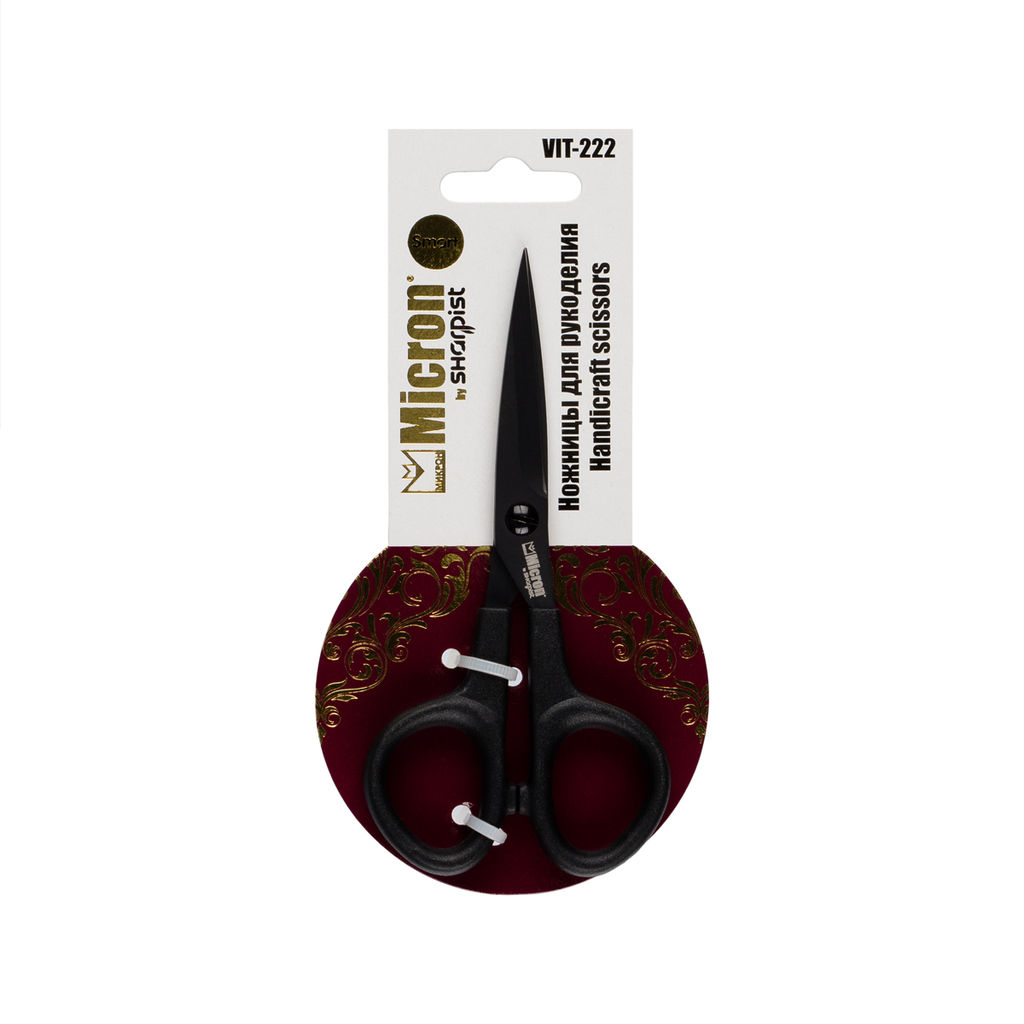 Ножницы Micron by Sharpist Smart VIT-222 для рукоделия на подложке с европодвесом 135 мм тефлоновые
