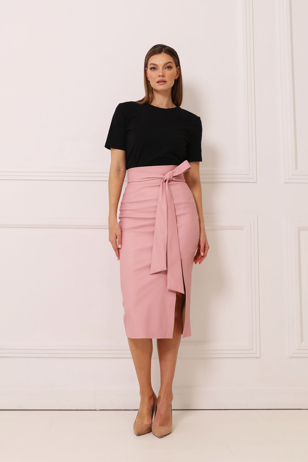 Юбка миди из экокожи с разрезом - Looklikecat фото 2